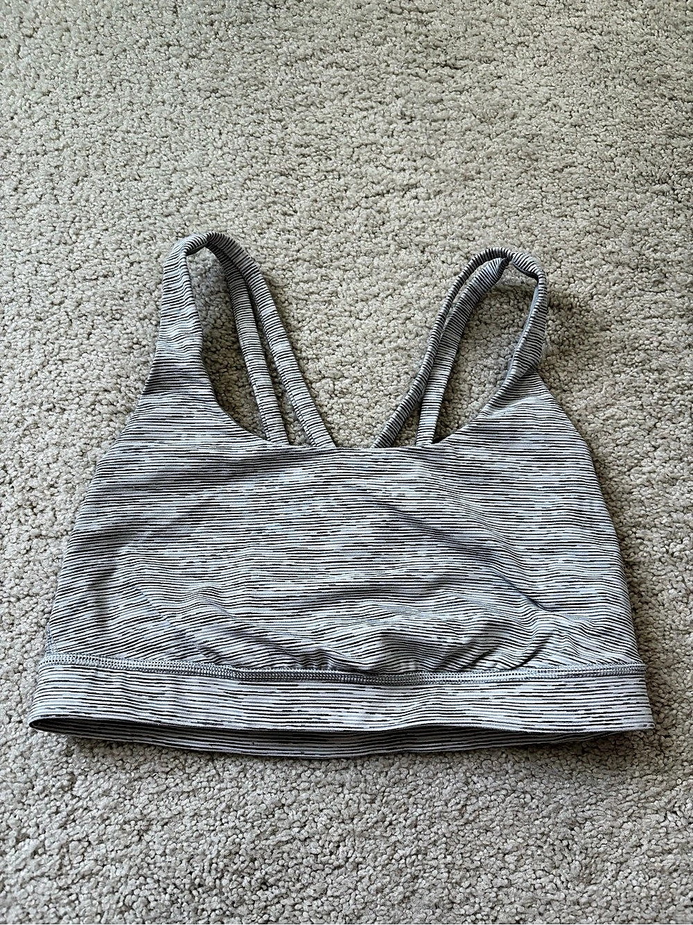 Lululemon Energy Bra Striped Athletic Tank Top in Gray & White